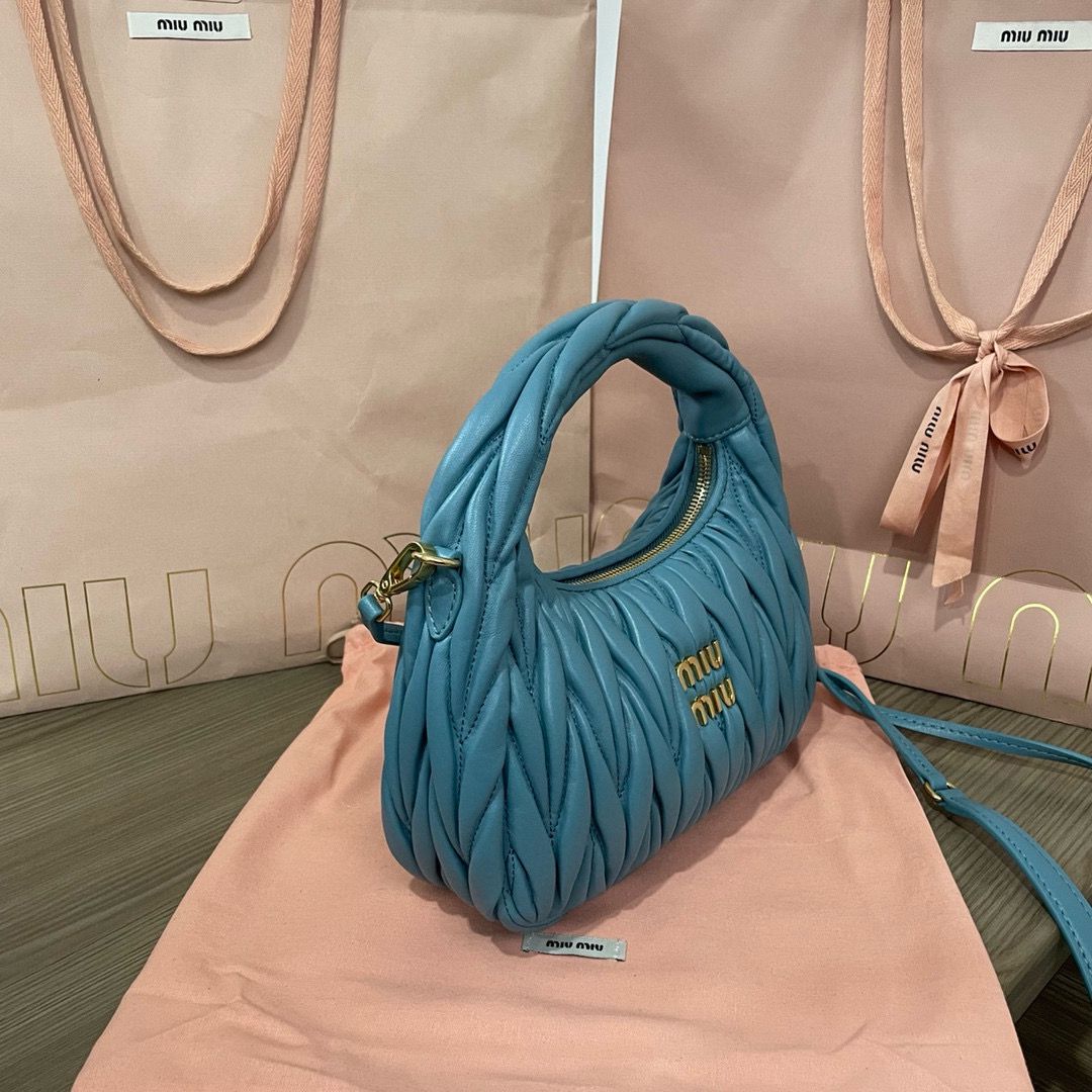 Miu Miu Wander Matelasse Original Sheepskin Bag 5BC125 Blue Miu Miu Wander Matelasse Original Sheepskin Bag 5BC125 Blue