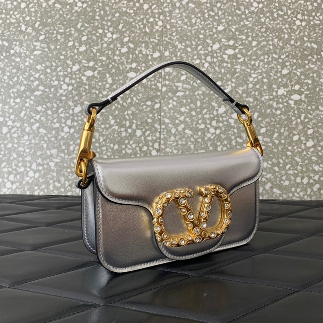 VALENTINO LOCO Small handbag in laminated calfskin WB0K53 Silver