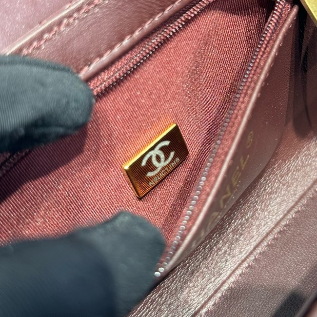 Chanel 23k Vintage Kelly Original Leather Top Handle Bag AS4416 dark red