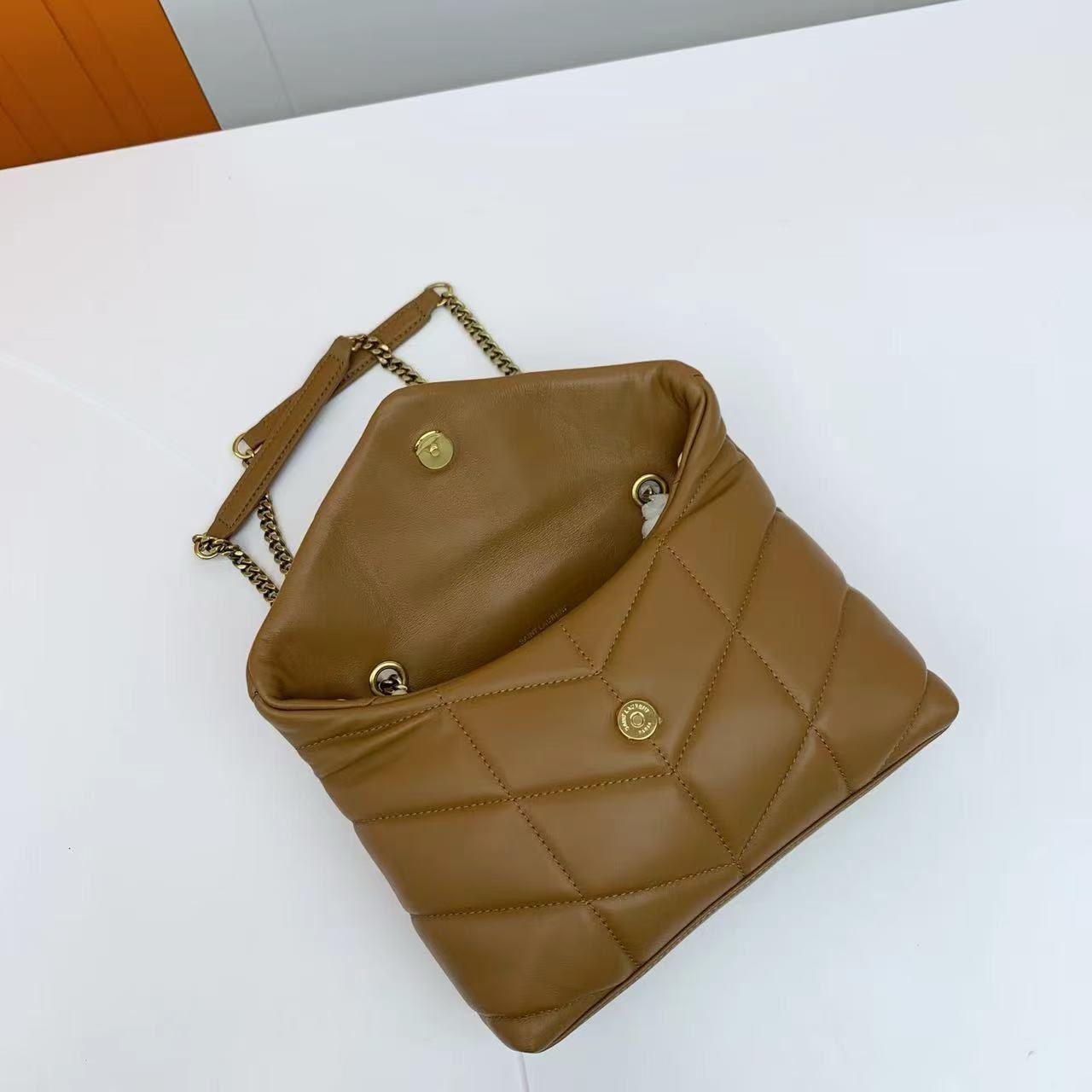 SAINT LAURENT TOY PUFFER IN LAMBSKIN 759337 DARK CORK