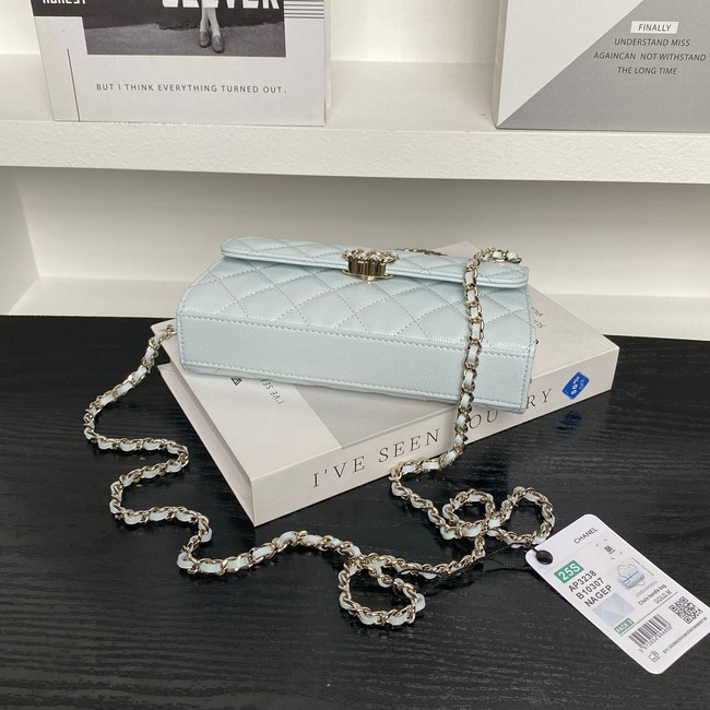 Chanel MINI FLAP BAG CLUTCH WITH CHAIN Gold-Tone Metal AP3238 light blue