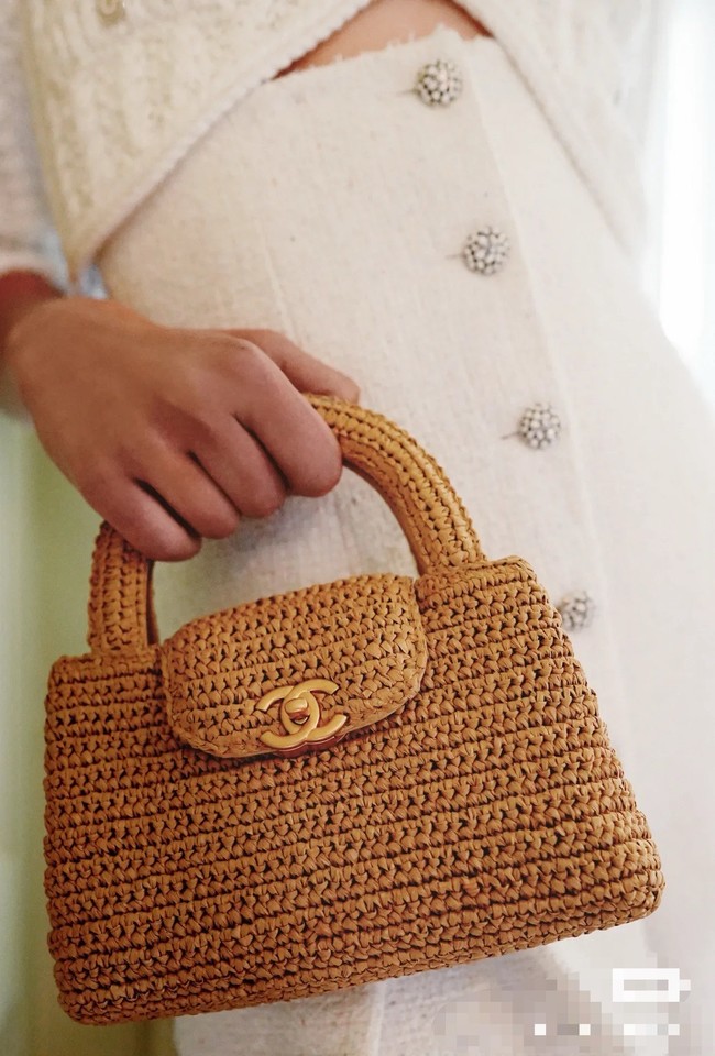 Chanel MINI Raffia SHOPPING BAG AS4416 Apricot