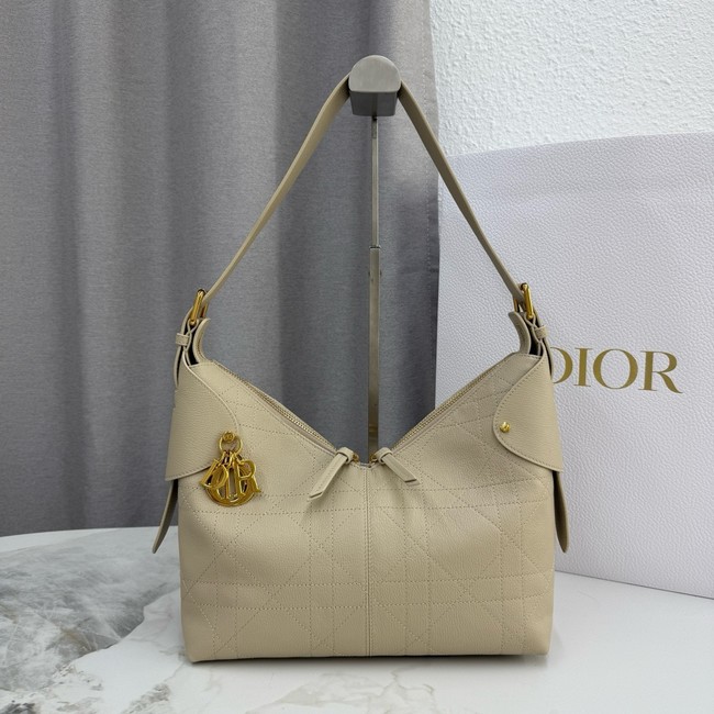 Small Dior Voyage Bag Flat Macrocannage Grained Calfskin M2845UJ Beige