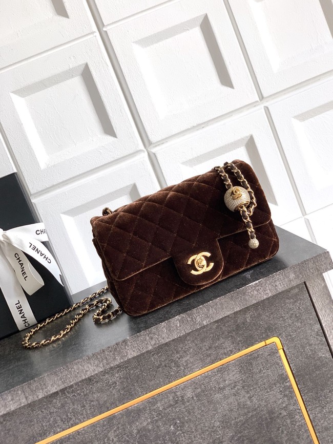 Chanel small Classic Handbag velvet AS1787 dark brown