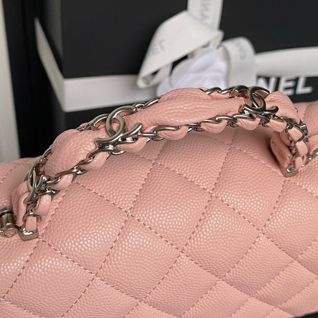 CHANEL Mini Flap Bag with Top Handle AS5702 pink&Silver Metal