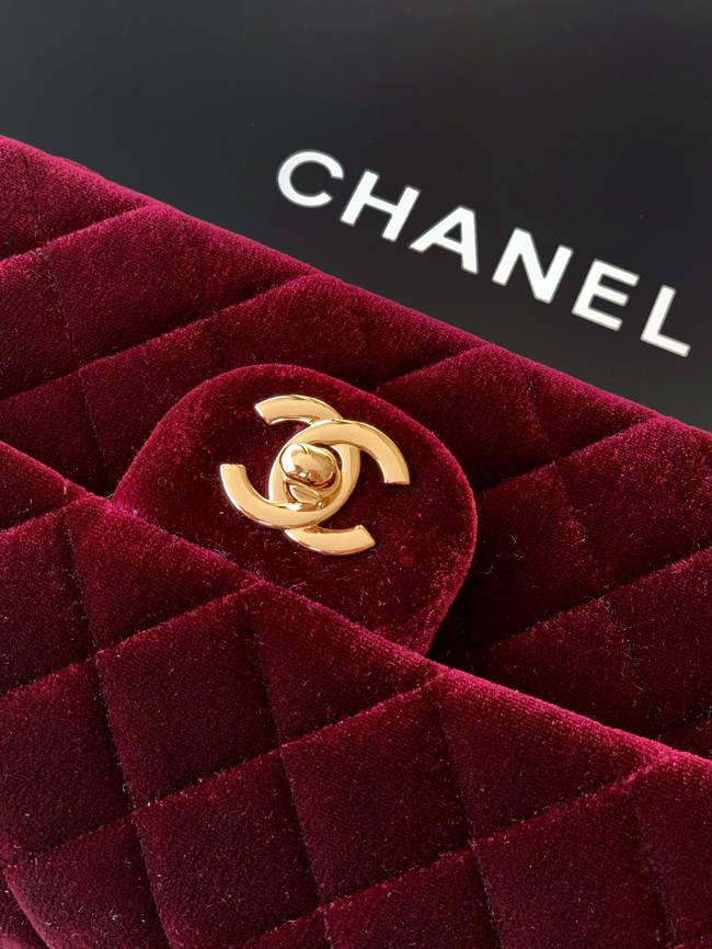 CHANEL Classic 11.12 Handbag velvet A01116 burgundy