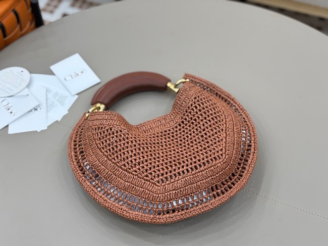 Chloe SUMMER straw and leather tote bag 1668 brown
