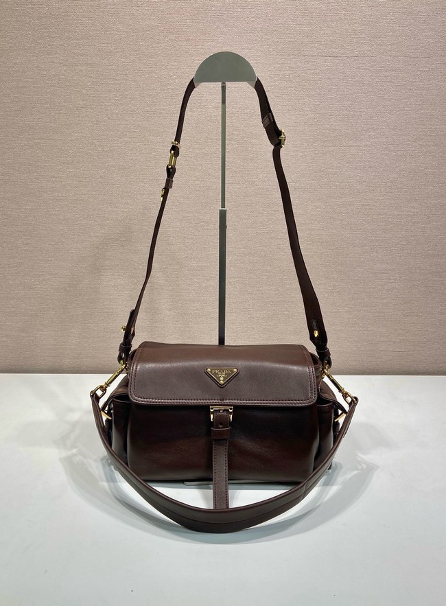 Prada Route medium leather tote bag 1BD394 dsrk brown