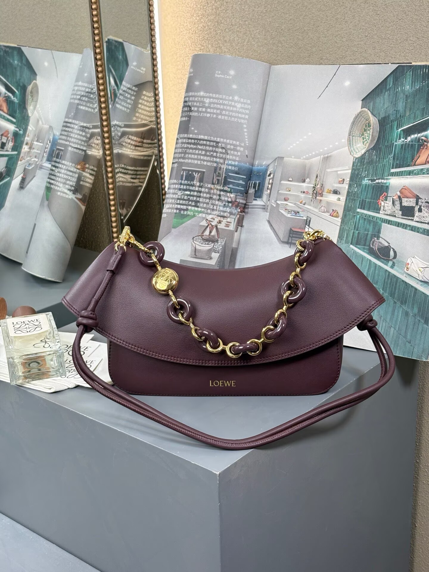 Loewe Ola Original Leather Fashion Handbag L53012 Wine