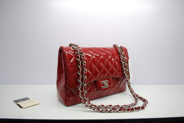 Chanel Jumbo Double Flaps Bag A36097 Red Original Patent Leather Silver Chanel Jumbo Double Flaps Bag A36097 Red Original Patent Leather Silver