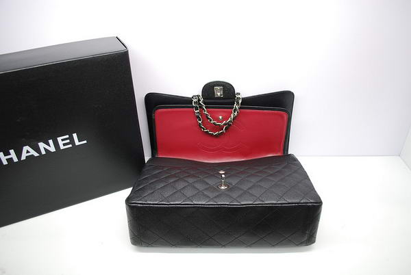 Chanel Maxi Double Flaps Bag A36098 Black Original Caviar Leather Silver