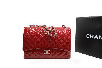 Chanel Maxi Double Flaps Bag A36098 Red Original Patent Leather Silver Chanel Maxi Double Flaps Bag A36098 Red Original Patent Leather Silver
