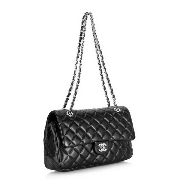 Chanel 2.55 Classic Series Flap Bag 1112 Black Leather Silver Hardware Chanel 2.55 Classic Series Flap Bag 1112 Black Leather Silver Hardware