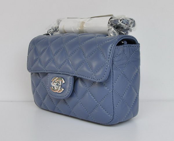 Chanel Classic Blue Lambskin Silver Chain Quilted Flap Bag 1115 Chanel Classic Blue Lambskin Silver Chain Quilted Flap Bag 1115