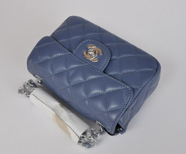 Chanel Classic Blue Lambskin Silver Chain Quilted Flap Bag 1115 Chanel Classic Blue Lambskin Silver Chain Quilted Flap Bag 1115