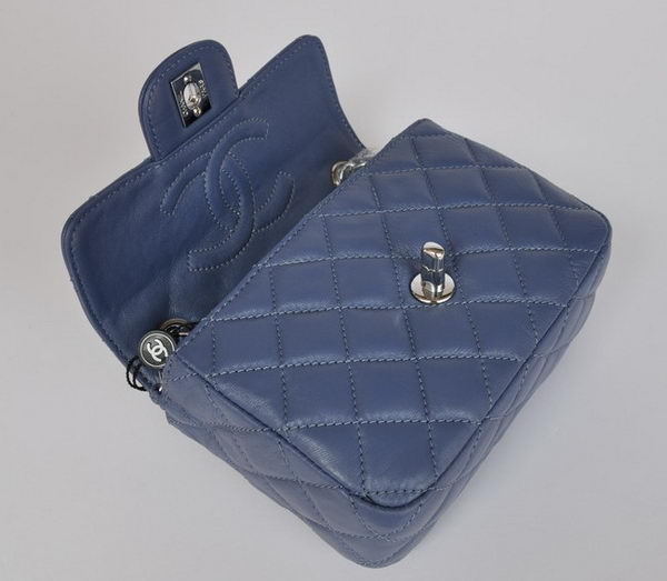 Chanel Classic Blue Lambskin Silver Chain Quilted Flap Bag 1115 Chanel Classic Blue Lambskin Silver Chain Quilted Flap Bag 1115