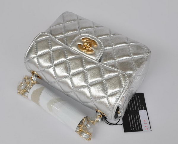 Chanel Classic Light Silver Lambskin Golden Chain Quilted Flap Bag Chanel Classic Light Silver Lambskin Golden Chain Quilted Flap Bag