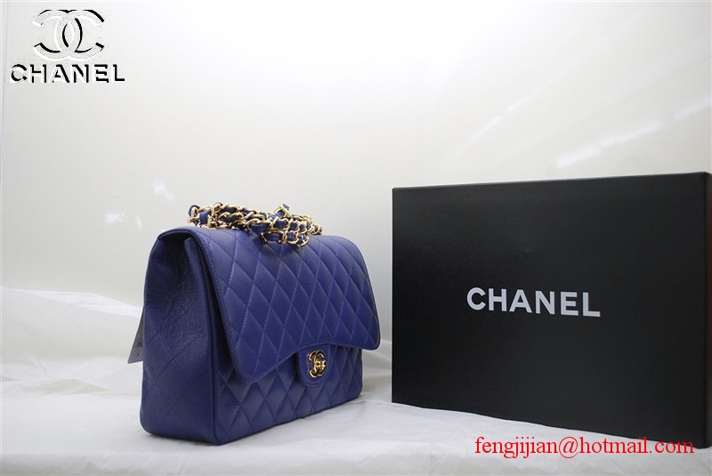 Chanel Jumbo Caviar Flap Bag 36076 Blue Gold Chain Chanel Jumbo Caviar Flap Bag 36076 Blue Gold Chain