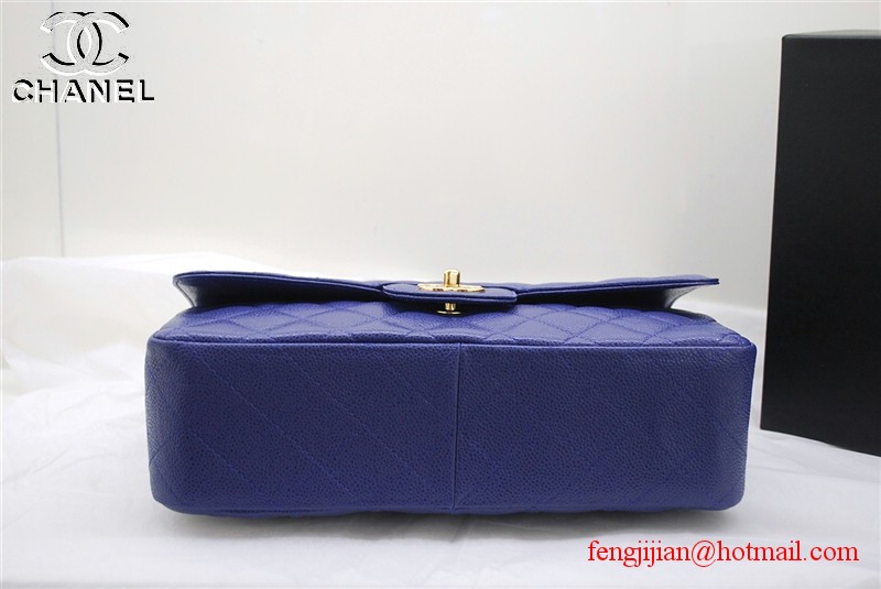 Chanel Jumbo Caviar Flap Bag 36076 Blue Gold Chain Chanel Jumbo Caviar Flap Bag 36076 Blue Gold Chain