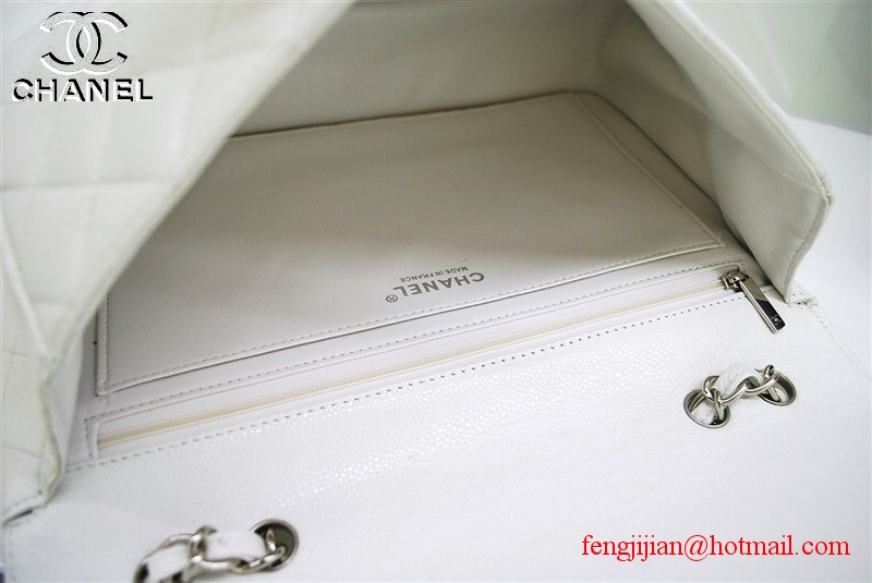 Chanel Jumbo Caviar Flap Bag 36076 White Silver Chain Chanel Jumbo Caviar Flap Bag 36076 White Silver Chain