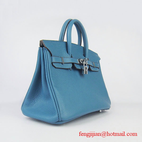 Hermes Birkin 25cm Togo Leather Bag 6068 Blue Silver Palladium hardware Hermes Birkin 25cm Togo Leather Bag 6068 Blue Silver Palladium hardware