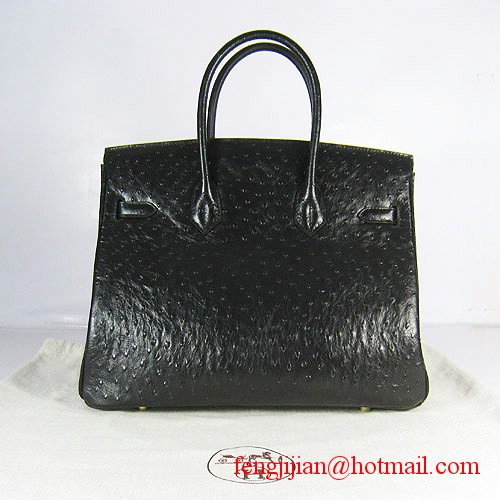 Hermes Birkin 35cm Ostrich Veins Handbag Black 6089 Gold Hardware Hermes Birkin 35cm Ostrich Veins Handbag Black 6089 Gold Hardware