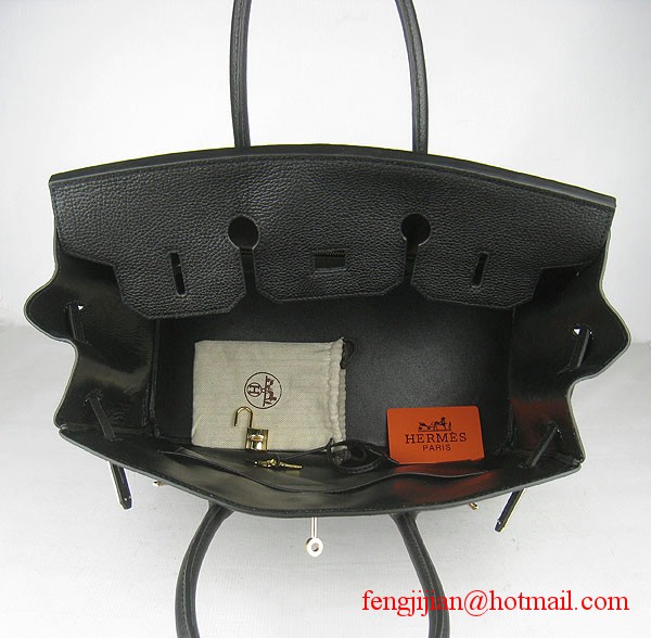 Hermes Birkin 35cm Tendon Veins Leather Bag Black Gold Hardware