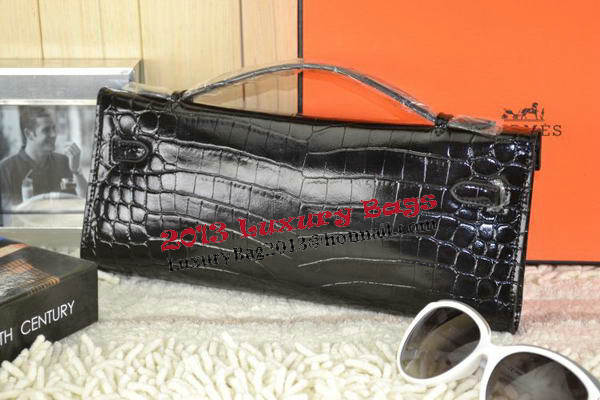 Hermes Kelly Clutch Bag Croco Leather K31 Black Hermes Kelly Clutch Bag Croco Leather K31 Black