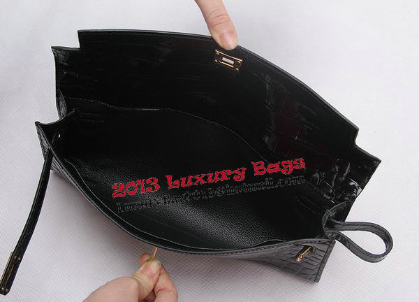 Hermes Kelly Clutch Bag Croco Leather K1002 Black Hermes Kelly Clutch Bag Croco Leather K1002 Black