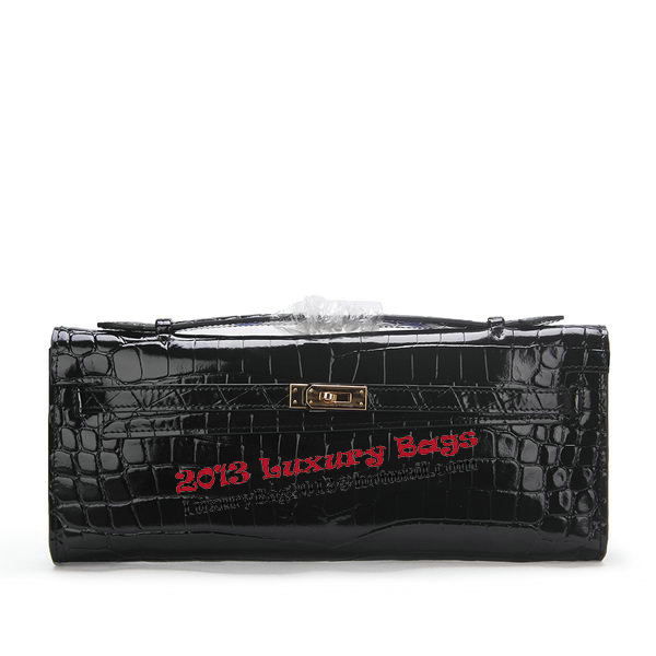 Hermes Kelly Clutch Bag Croco Leather K1002 Black Hermes Kelly Clutch Bag Croco Leather K1002 Black