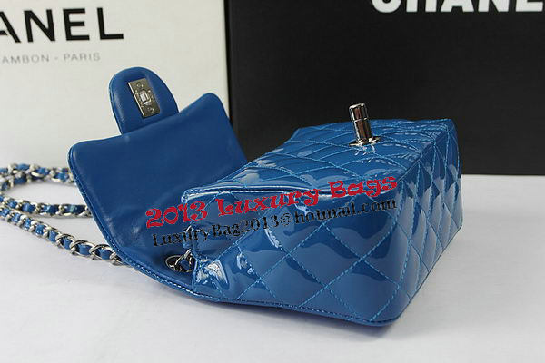 Chanel Classic MINI Flap Bag Blue Original Patent Leather CF1115 Silver Chanel Classic MINI Flap Bag Blue Original Patent Leather CF1115 Silver