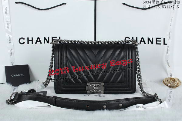 Boy Chanel Flap Bag Sheepskin Chevron Quilting A66034 Black Boy Chanel Flap Bag Sheepskin Chevron Quilting A66034 Black