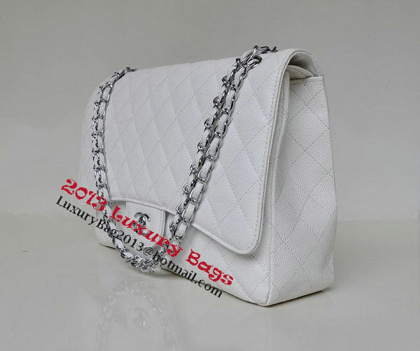 Chanel Maxi Quilted Classic Flap Bag White Cannage Patterns A58601 Silver Chanel Maxi Quilted Classic Flap Bag White Cannage Patterns A58601 Silver