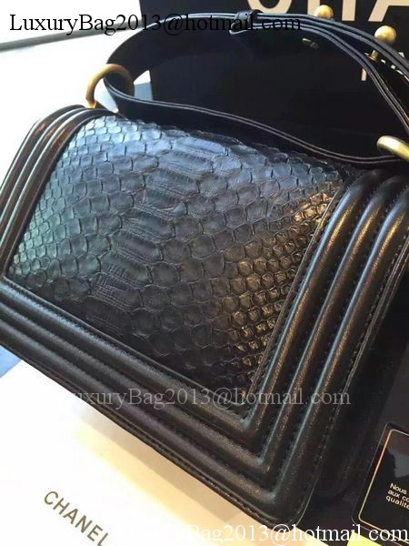 Chanel Boy Flap Shoulder Bag Black Python Leather A66094 Gold Chanel Boy Flap Shoulder Bag Black Python Leather A66094 Gold