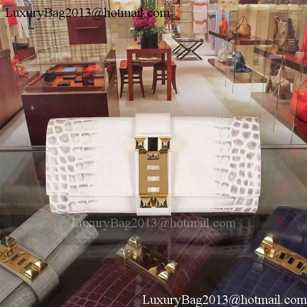 Hermes Croco Leather Clutch H88017 OffWhite Hermes Croco Leather Clutch H88017 OffWhite