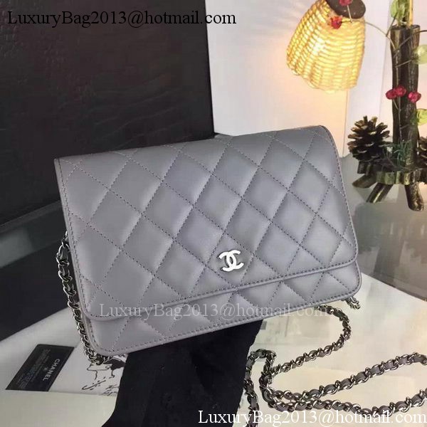 Chanel WOC mini Flap Bag Grey Sheepskin A5373 Silver Chanel WOC mini Flap Bag Grey Sheepskin A5373 Silver