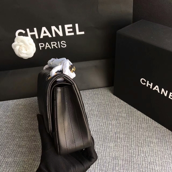 Chanel Flap Shoulder Bags Black Original Sheepskin CF1112 Gold Chanel Flap Shoulder Bags Black Original Sheepskin CF1112 Gold