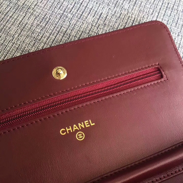Chanel WOC Flap Bag Dark Red Original Sheepskin Leather 33814 Glod Chanel WOC Flap Bag Dark Red Original Sheepskin Leather 33814 Glod