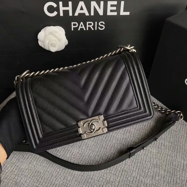 Boy Chanel Original Chevron Leather 67086 Black Boy Chanel Original Chevron Leather 67086 Black