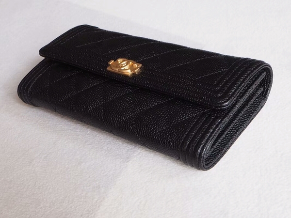 Chanel Boy Matelasse Long Wallet Calfskin Leather CHA5264 Black Chanel Boy Matelasse Long Wallet Calfskin Leather CHA5264 Black