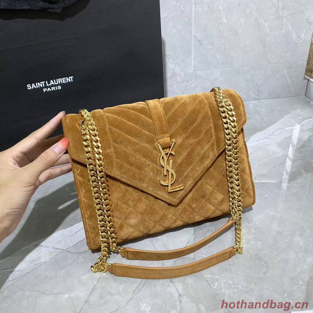 YSL ENVELOPPE MEDIUM BAG IN MIX MATELASSE GRAIN DE POUDRE EMBOSSED IN SUEDE Y487206 brown YSL ENVELOPPE MEDIUM BAG IN MIX MATELASSE GRAIN DE POUDRE EMBOSSED IN SUEDE Y487206 brown