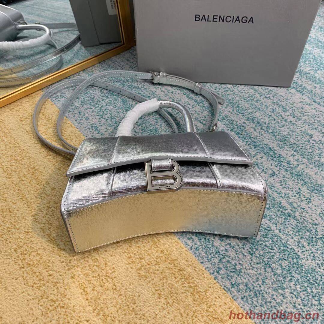 Balenciaga Hourglass XS Top Handle Bag shiny box calfskin 28331 silver Balenciaga Hourglass XS Top Handle Bag shiny box calfskin 28331 silver