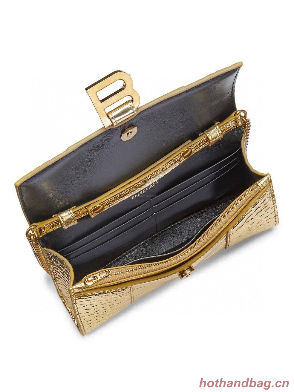 Balenciaga HOURGLASS Wallet With Chain Crocodile Embossed 656050 Gold Balenciaga HOURGLASS Wallet With Chain Crocodile Embossed 656050 Gold