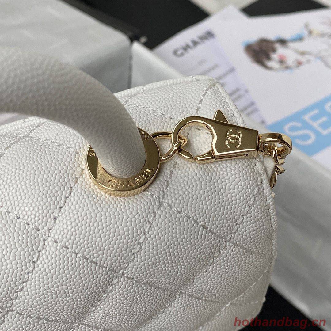 chanel mini flap bag original caviar leather with top handle white AS2215 gold-tone chanel mini flap bag original caviar leather with top handle white AS2215 gold-tone