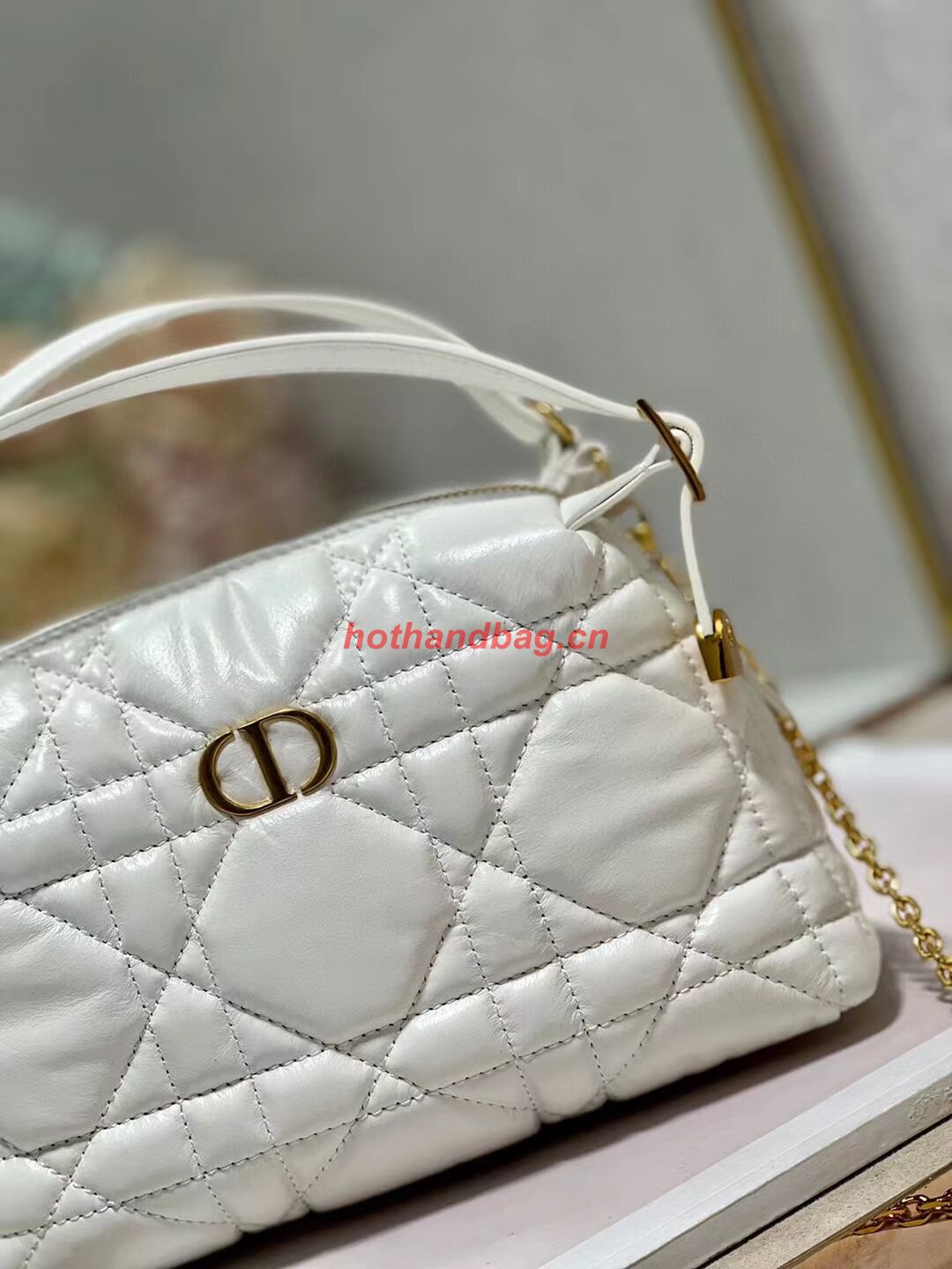 LADY DIOR TOP HANDLE SMALL BAG Latte Cannage Lambskin C0655 WHITE LADY DIOR TOP HANDLE SMALL BAG Latte Cannage Lambskin C0655 WHITE