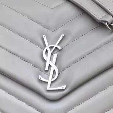 SAINT LAURENT Loulou Monogram Large quilted leather shoulder bag 392288 Light Gray Sliver-Tone SAINT LAURENT Loulou Monogram Large quilted leather shoulder bag 392288 Light Gray Sliver-Tone