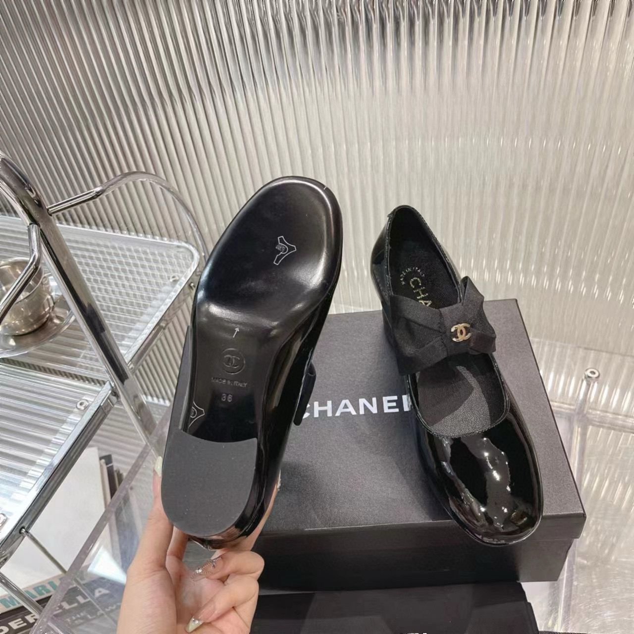Chanel 24C Bow Mary Jane Shoes Original Patent Calf Leather 55MM Heels C85923 Black Chanel 24C Bow Mary Jane Shoes Original Patent Calf Leather 55MM Heels C85923 Black