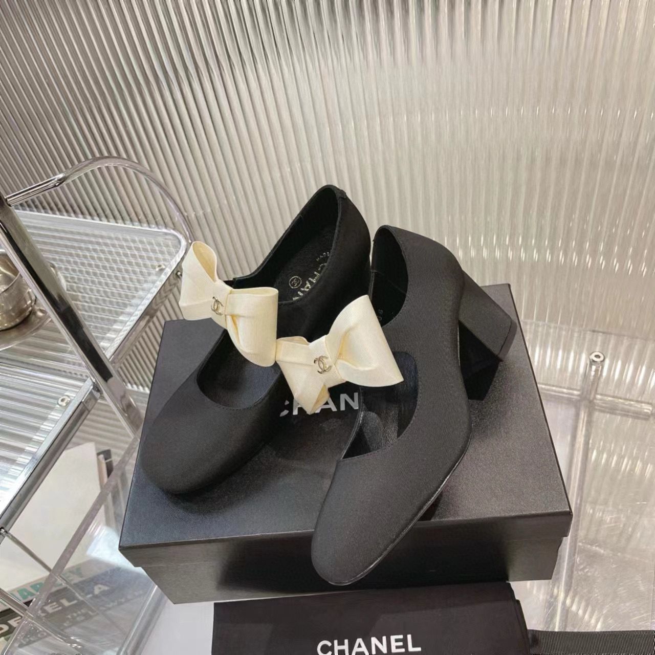 Chanel 24C Bow Mary Jane Shoes Original Calf Leather 55MM Heels C85923 Black Chanel 24C Bow Mary Jane Shoes Original Calf Leather 55MM Heels C85923 Black