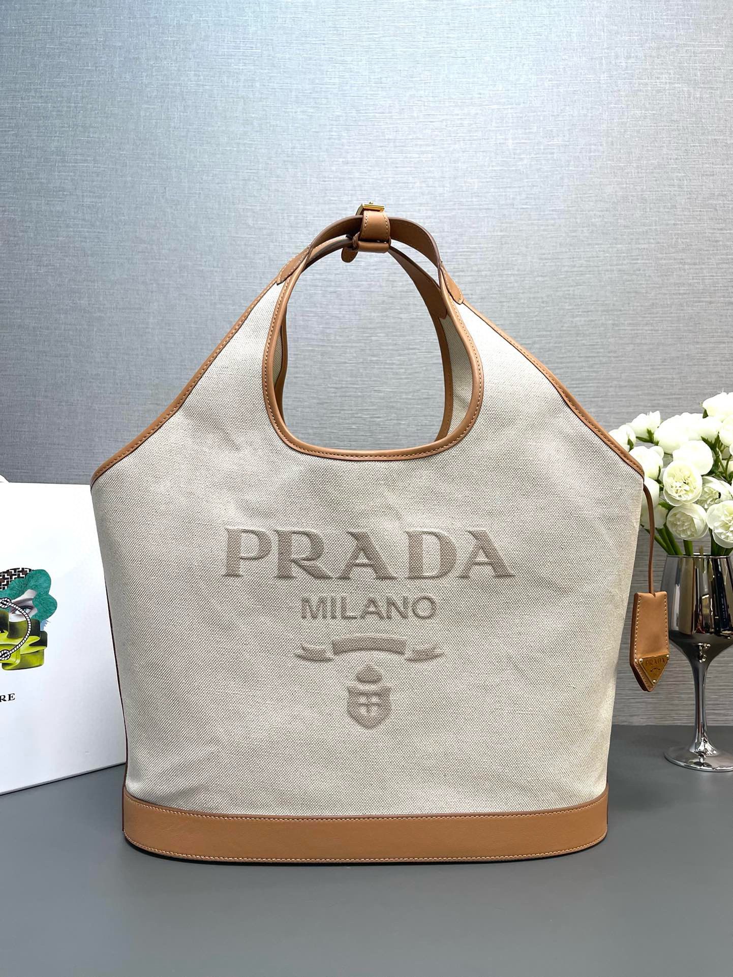 Prada Original Linen Canvas Shopping Bag 1BG472 Brown Prada Original Linen Canvas Shopping Bag 1BG472 Brown