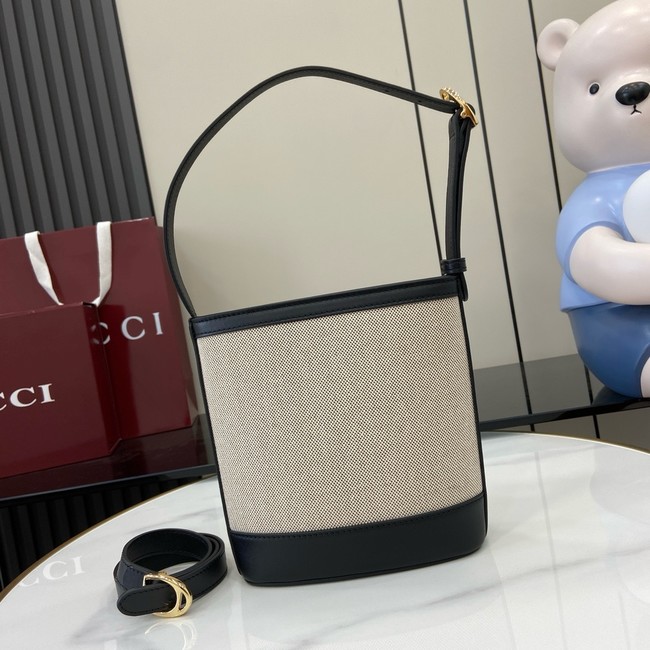 GUCCI 73 MINI BUCKET BAG Natural canvas 833665 Black